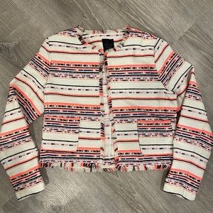 Anthropologie Belle Vere Tweed Fringe Blazer